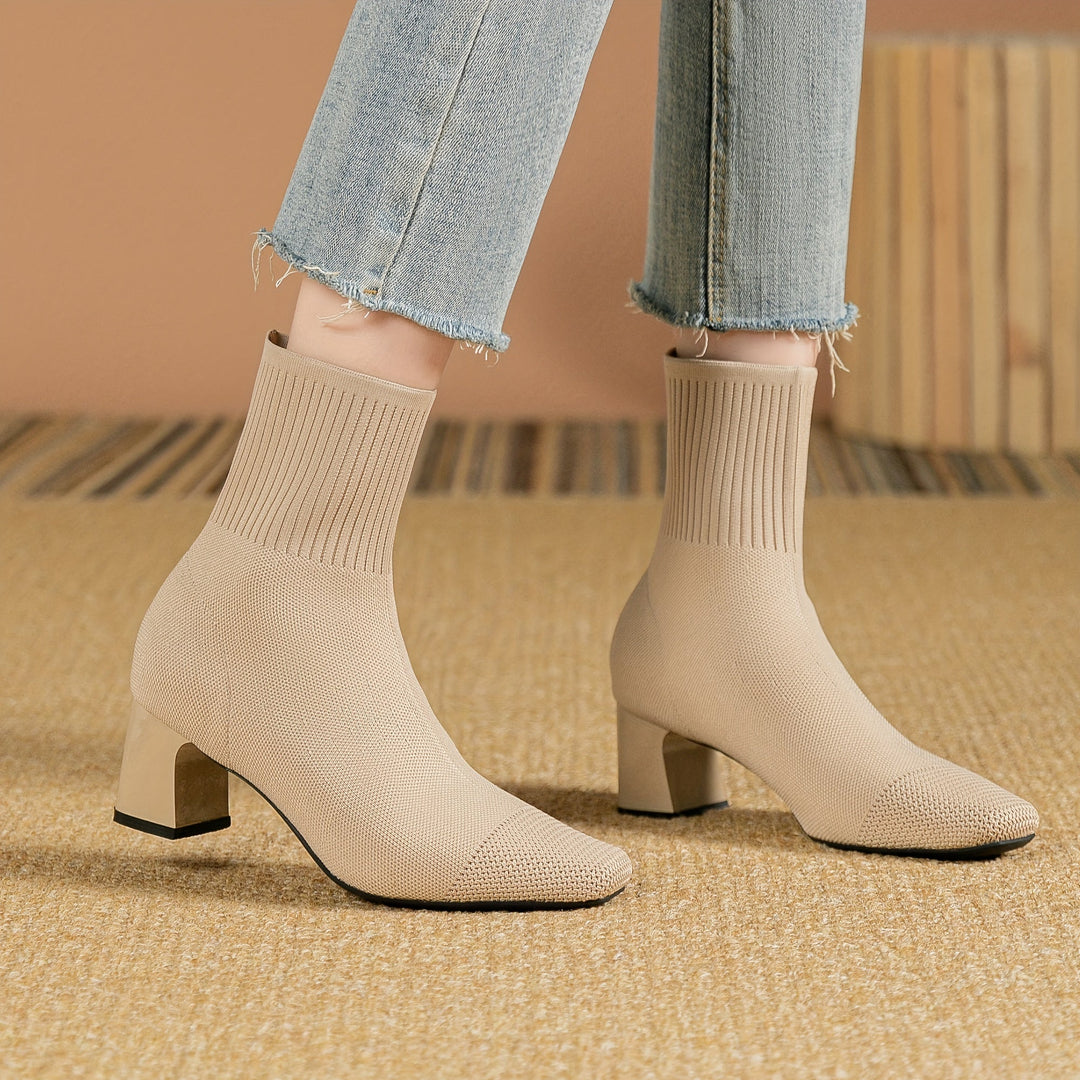 Hannah | Chic Stretch-Knit Block Heel Ankle Boots