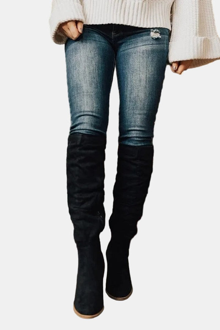 Katrin | Modern Stretch Block Heel Knee High Boots