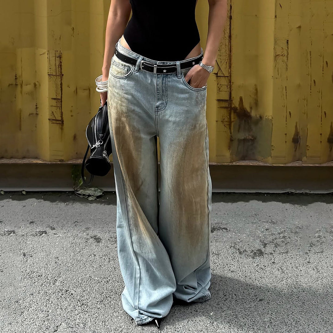 Victoria | Vintage Washed Wide Leg Denim Jeans