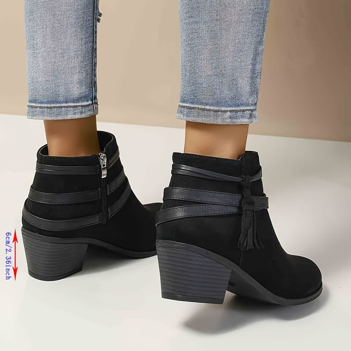 Sophie | Refined Tassel Ankle Boots With A Comfortable Block Heel