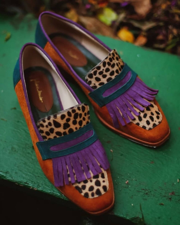 Elizabeth | Chic Animal-Print Fringe Loafers with a Statement Finish