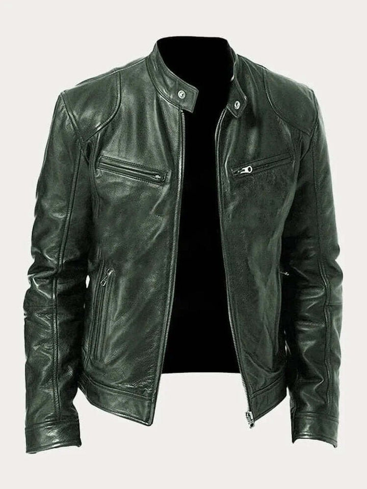 Maverick | Men's Classic Biker Jacket – Real Leather with Stand Collar