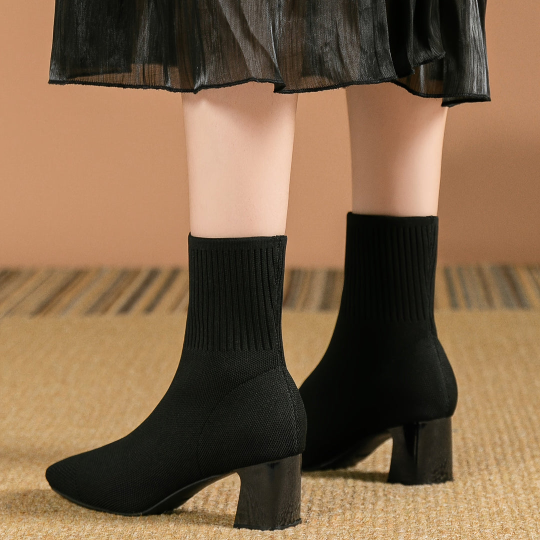 Hannah | Chic Stretch-Knit Block Heel Ankle Boots