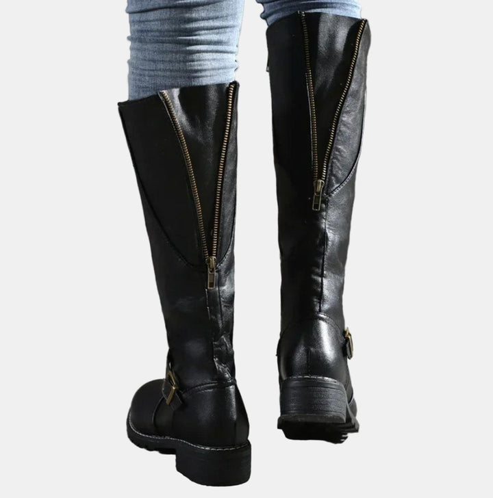 Elena | Elegant Buckle Strap Knee High Boots