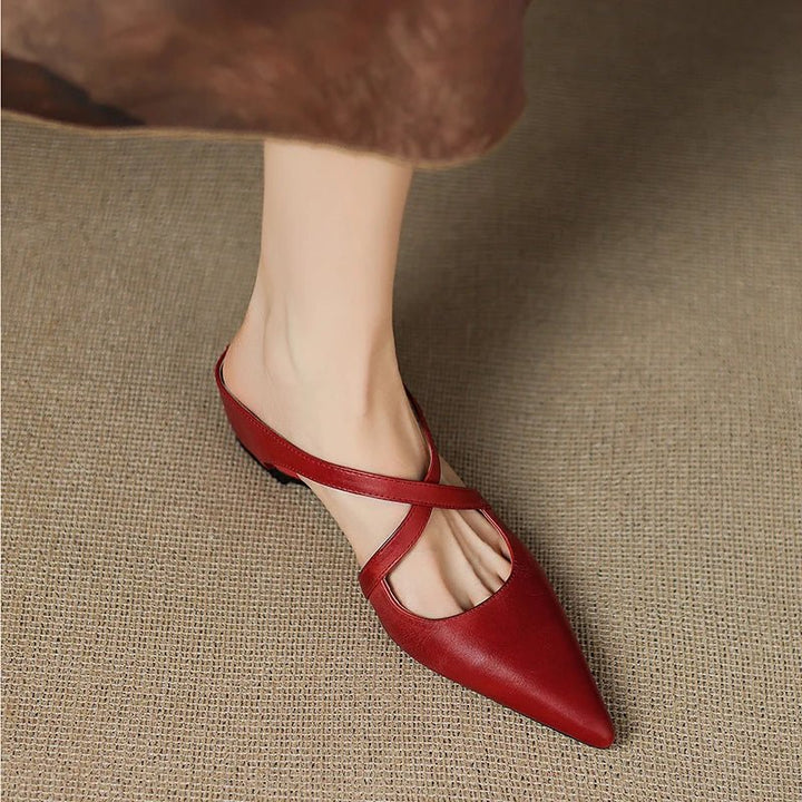 Scarlett | Elegant Cross-Strap Leather Pointed-Toe Mules