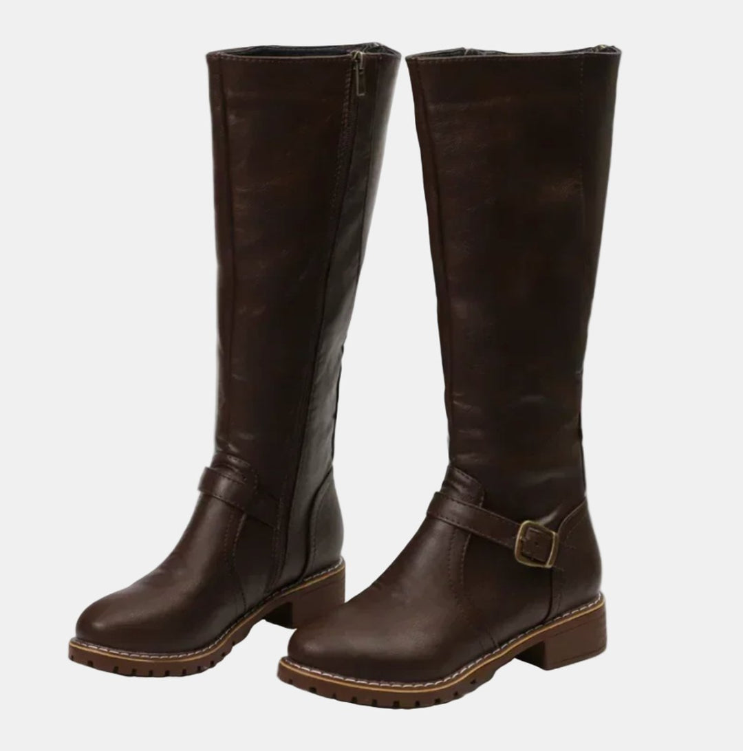 Elena | Elegant Buckle Strap Knee High Boots