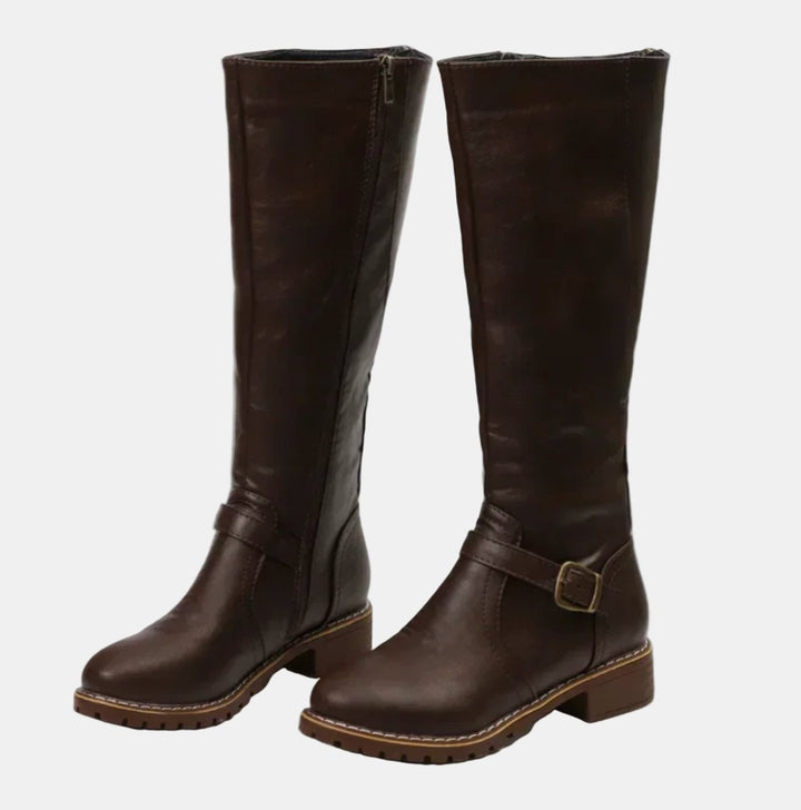 Elena | Elegant Buckle Strap Knee High Boots