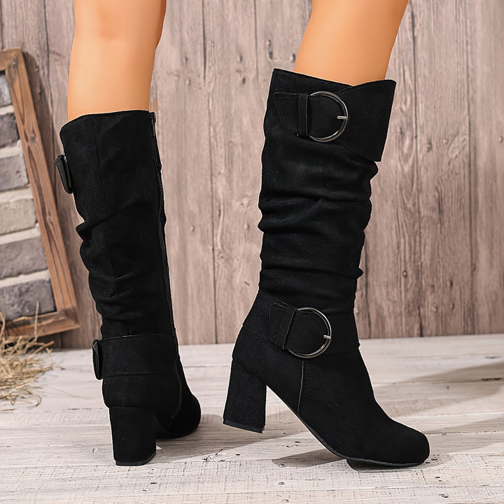 Sarah | Slouchy Double Buckle Knee High Boots