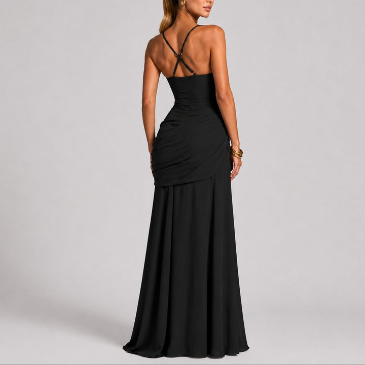 Victoria | Robe longue tendance froncée à col carré pour mariage d’automne