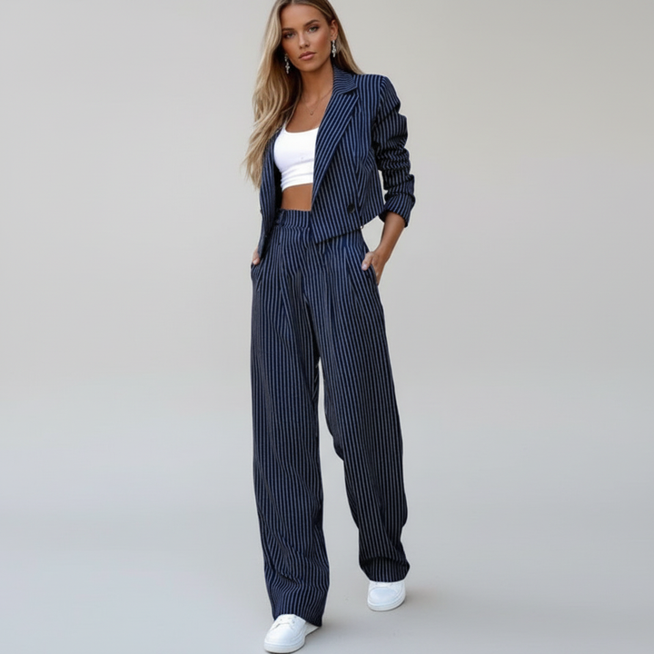 Isabella | Elegant And Sophisticated Striped Blazer Set For Women
