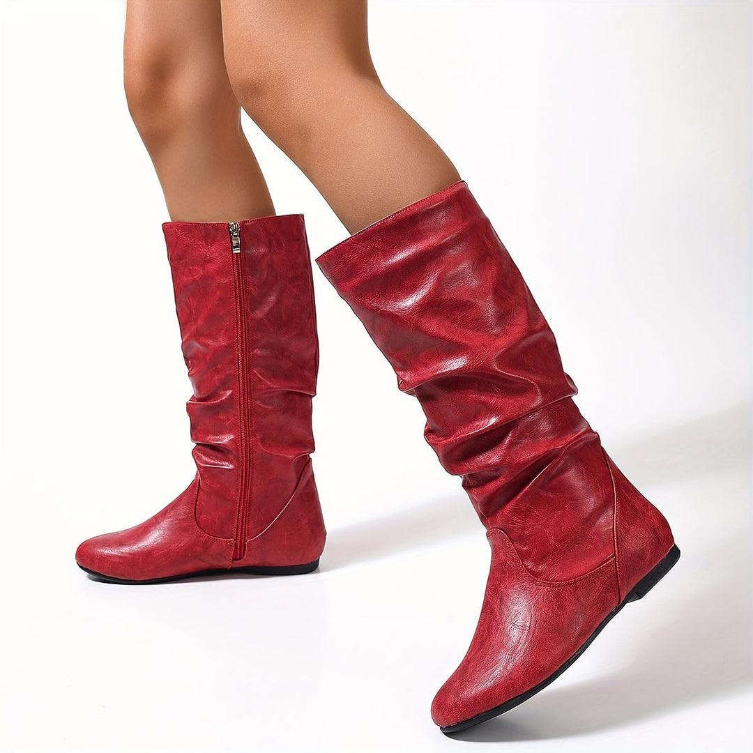 Birgit | Elegant Gathered Flat Knee High Boots