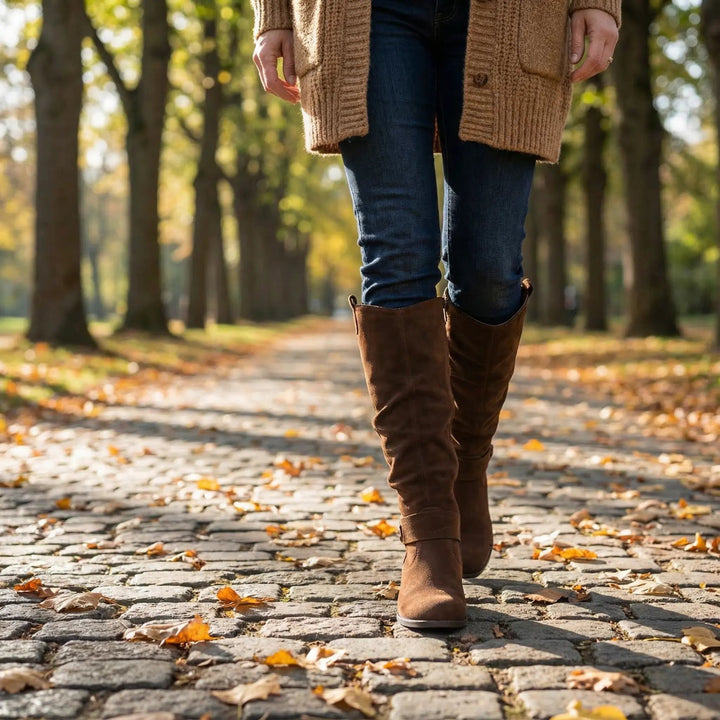 Laura | Stylish Ankle Strap Slouchy Knee High Boots