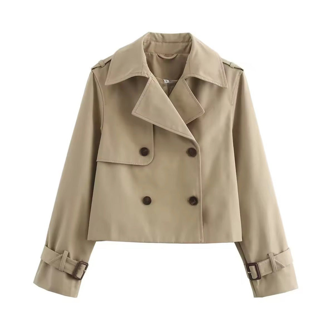 Isabelle | Elegant Double-Breasted Cropped Trench Coat