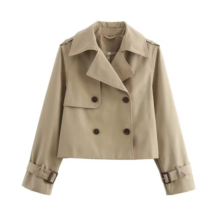 Isabelle | Elegant Double-Breasted Cropped Trench Coat