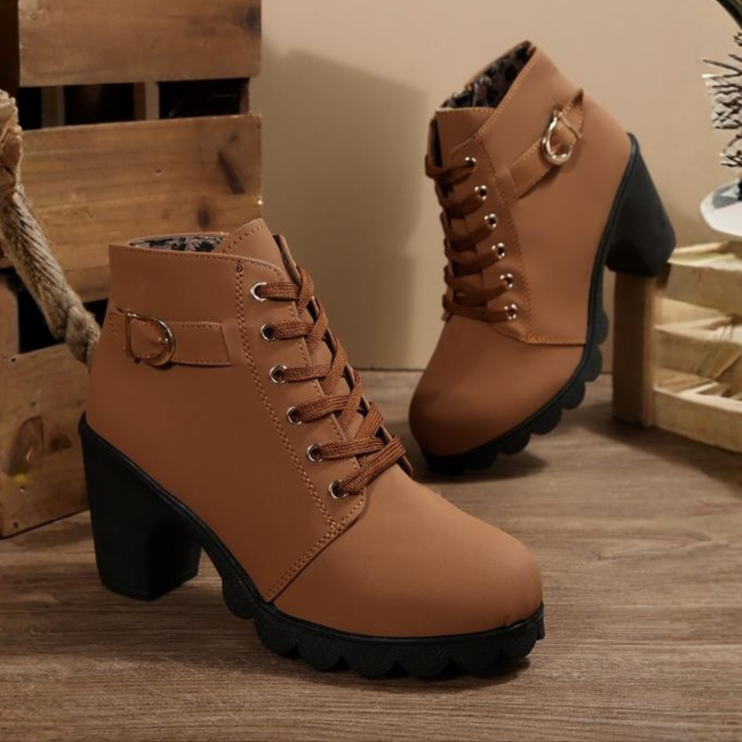 Jodie | Polished Lace-Up Block Heel Ankle Boots