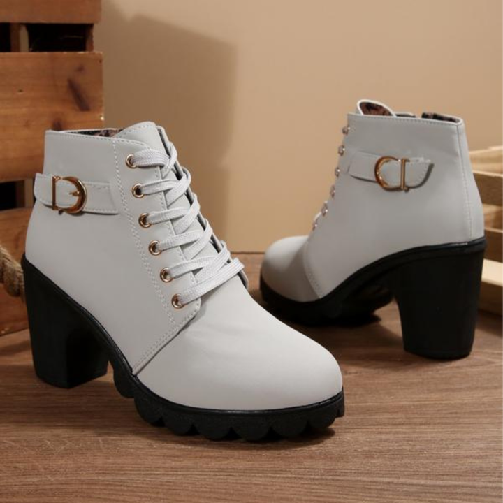 Jodie | Polished Lace-Up Block Heel Ankle Boots