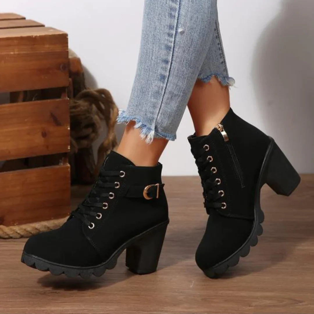 Jodie | Polished Lace-Up Block Heel Ankle Boots