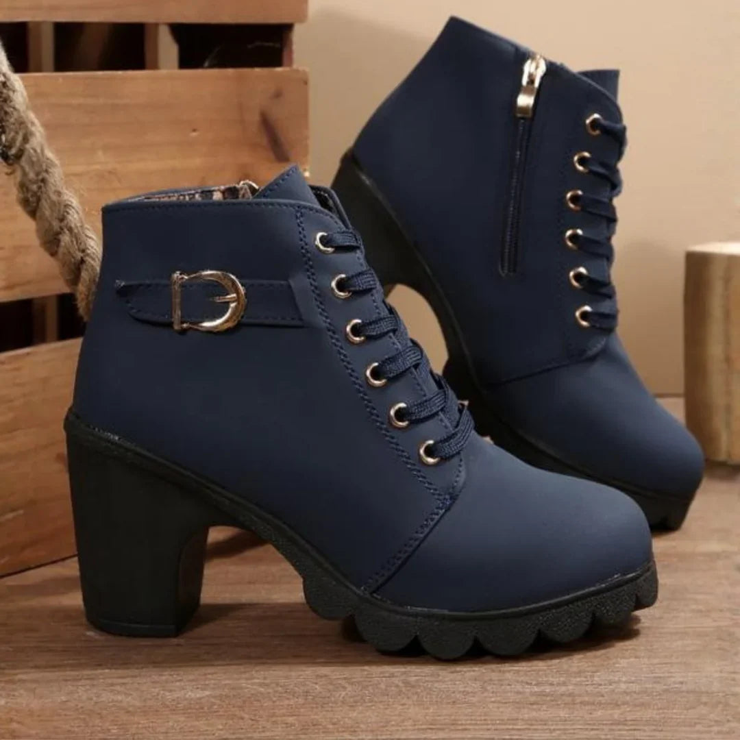 Jodie | Polished Lace-Up Block Heel Ankle Boots