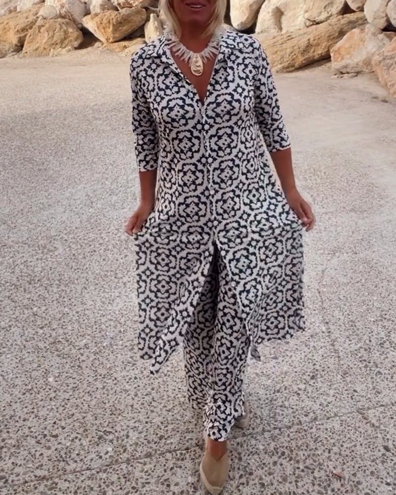 Stella | Stylish Printed Tunic And Wide-Leg Pants Set