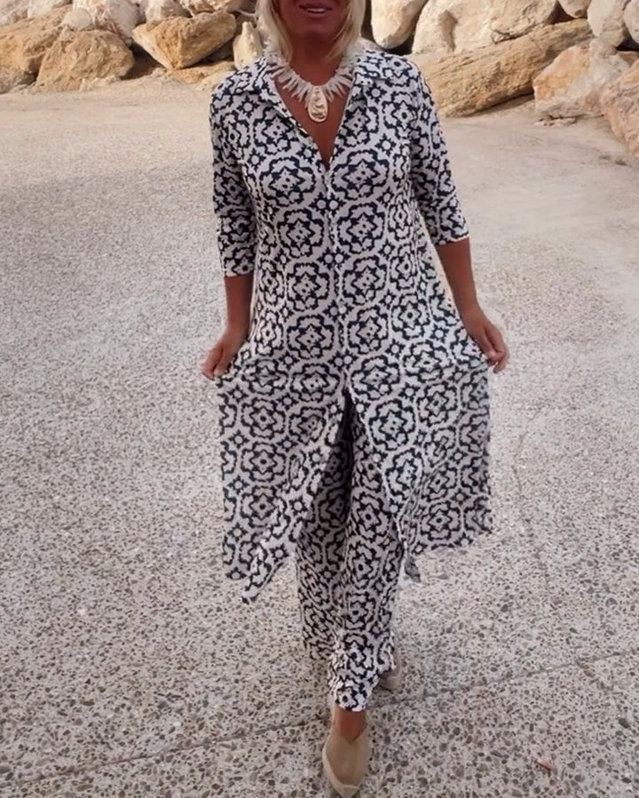Stella | Stylish Printed Tunic And Wide-Leg Pants Set