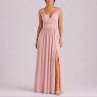 Isabella | Elegant Fall Wedding Lace Shoulder Wrap Maxi Dress