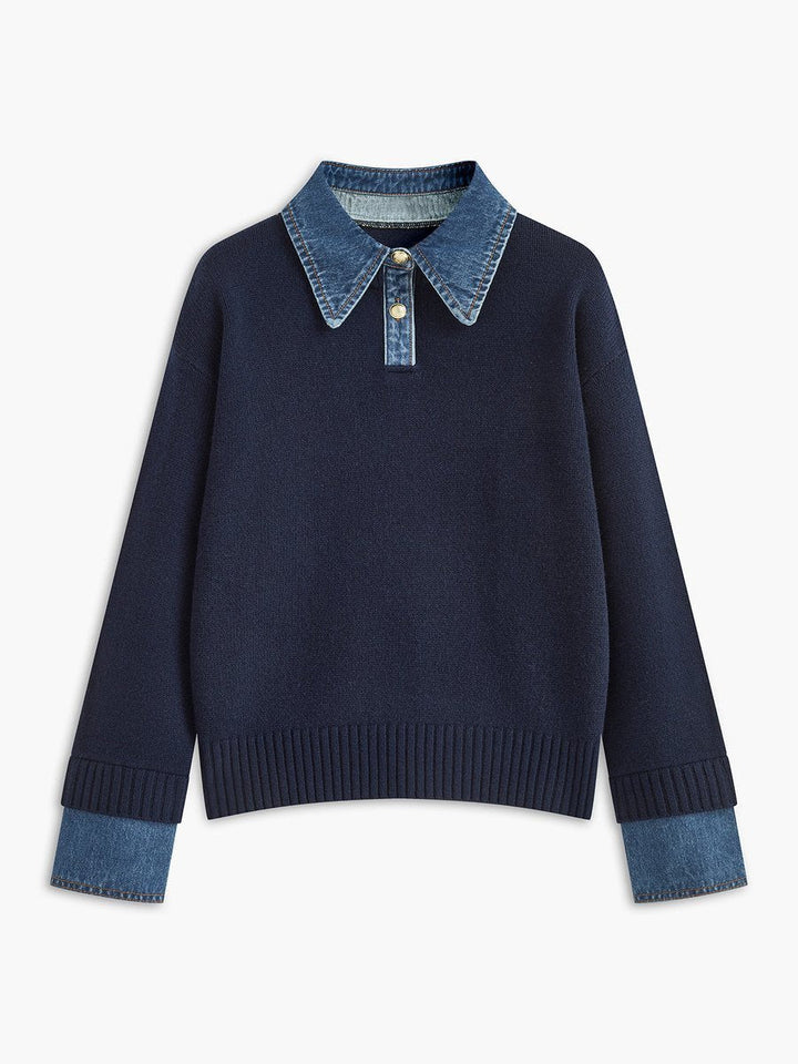 Amelie | 2-in-1 Sweater with Denim Collar and Metal Buttons