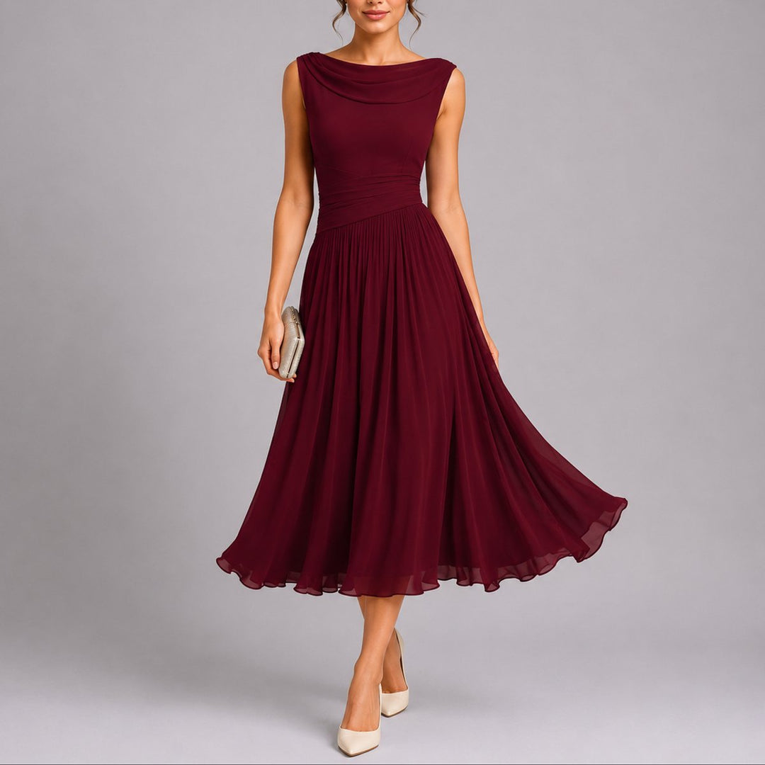 Hazel | Stylish Fall Wedding Pleated Midi Dress