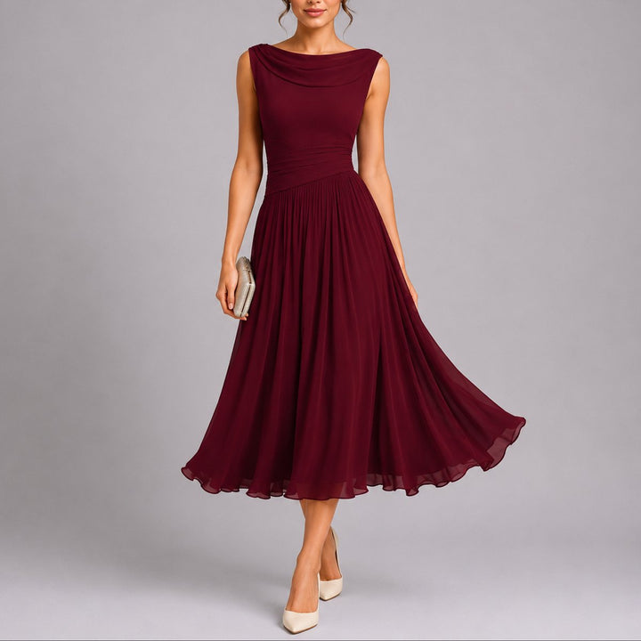 Hazel | Stylish Fall Wedding Pleated Midi Dress