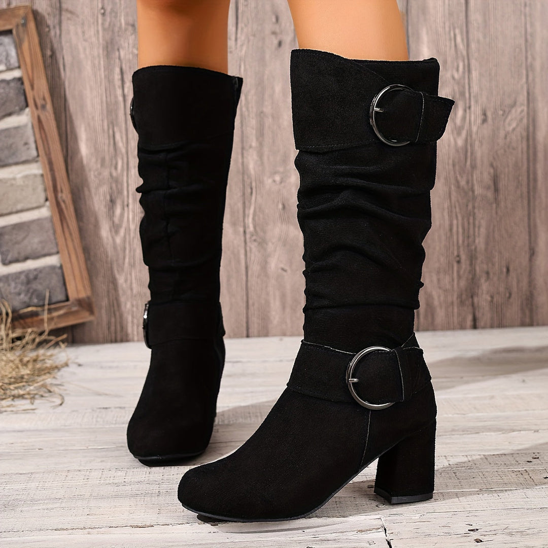 Sarah | Slouchy Double Buckle Knee High Boots