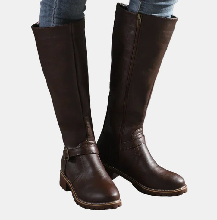 Elena | Elegant Buckle Strap Knee High Boots