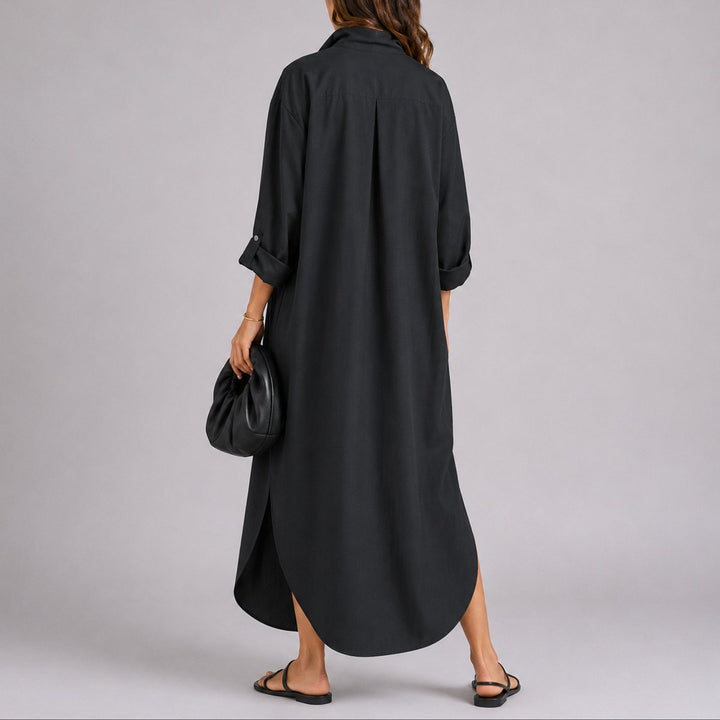 Beatrice | Lässiges Oversize-Leinen-Maxikleid mit Knopfleiste für Herbsthochzeiten