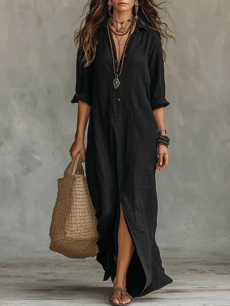 Hannah | Versatile Long-Sleeved Dress with Flowing Maxi Shirt Silhouette