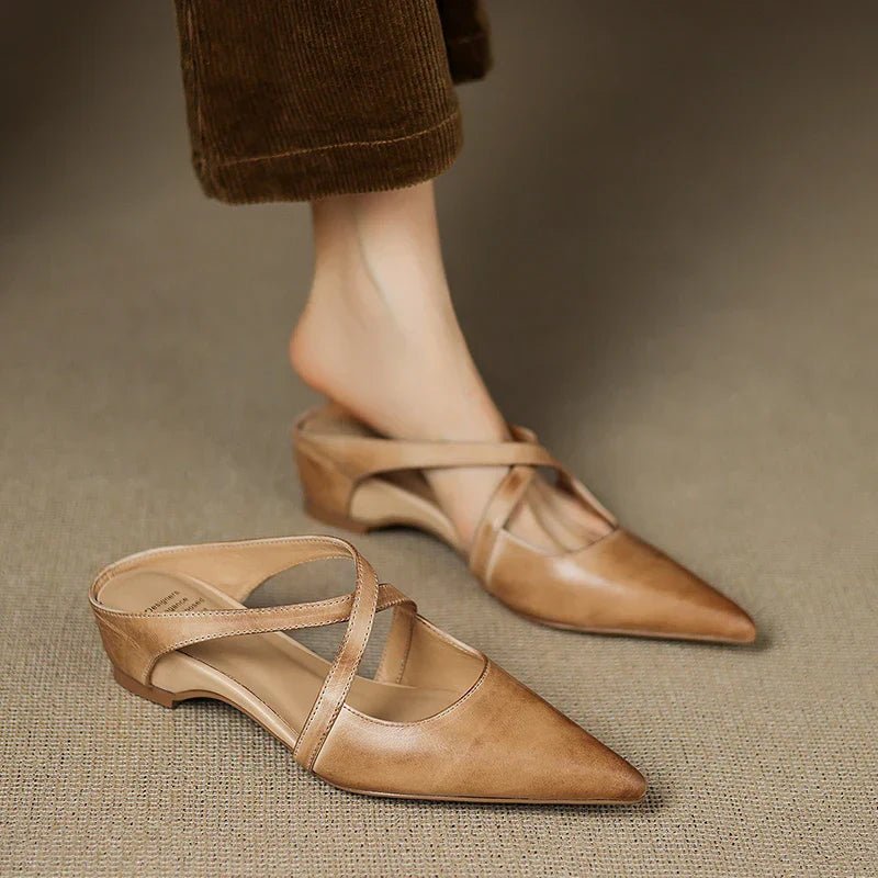 Scarlett | Elegant Cross-Strap Leather Pointed-Toe Mules