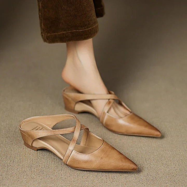 Scarlett | Elegant Cross-Strap Leather Pointed-Toe Mules