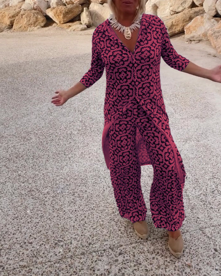 Stella | Stylish Printed Tunic And Wide-Leg Pants Set