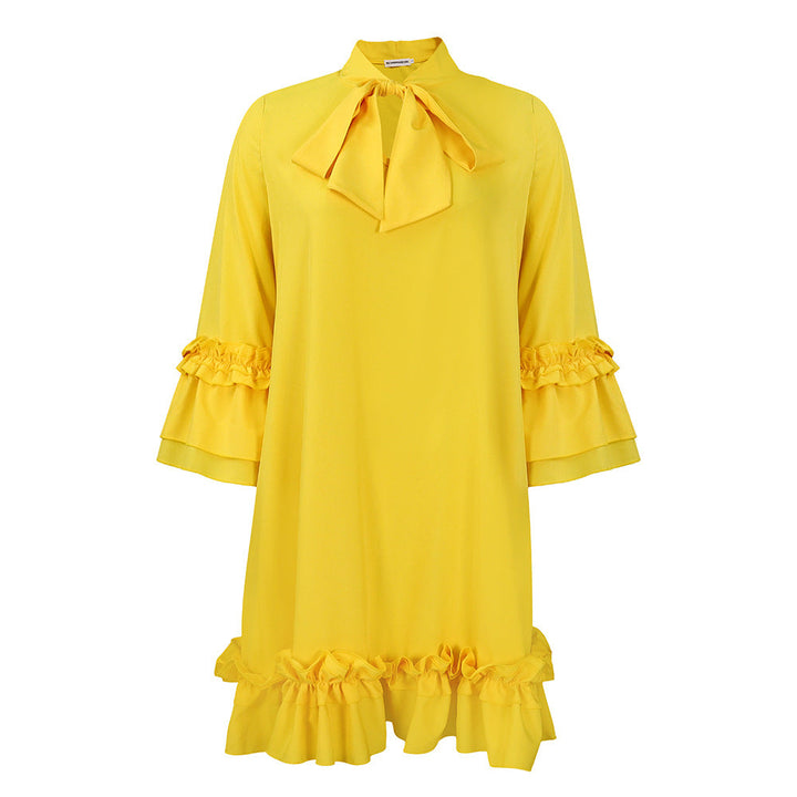 Vivienne | Elegant Bow Neck Ruffle Tunic Dress