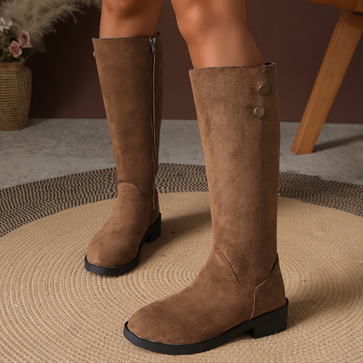 Freya | Elegant Button Suede Knee High Boots