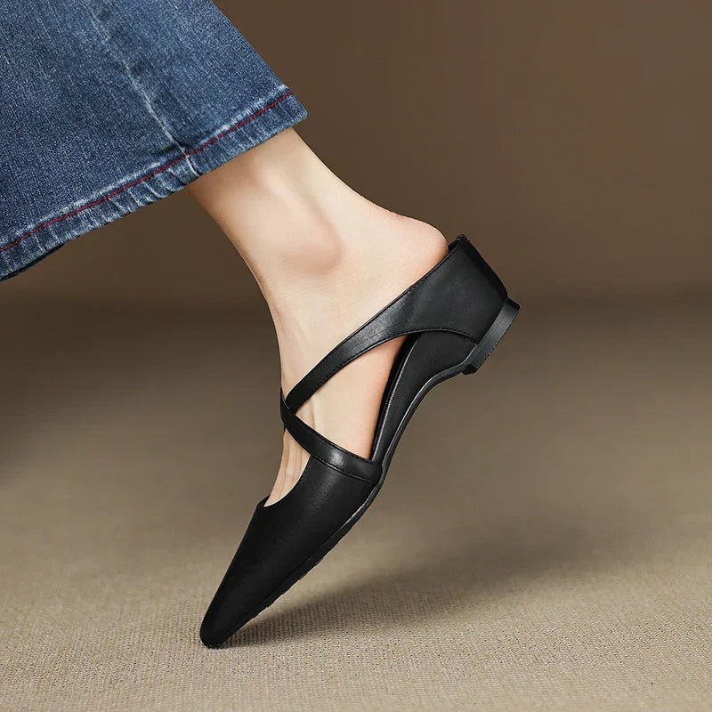 Scarlett | Elegant Cross-Strap Leather Pointed-Toe Mules