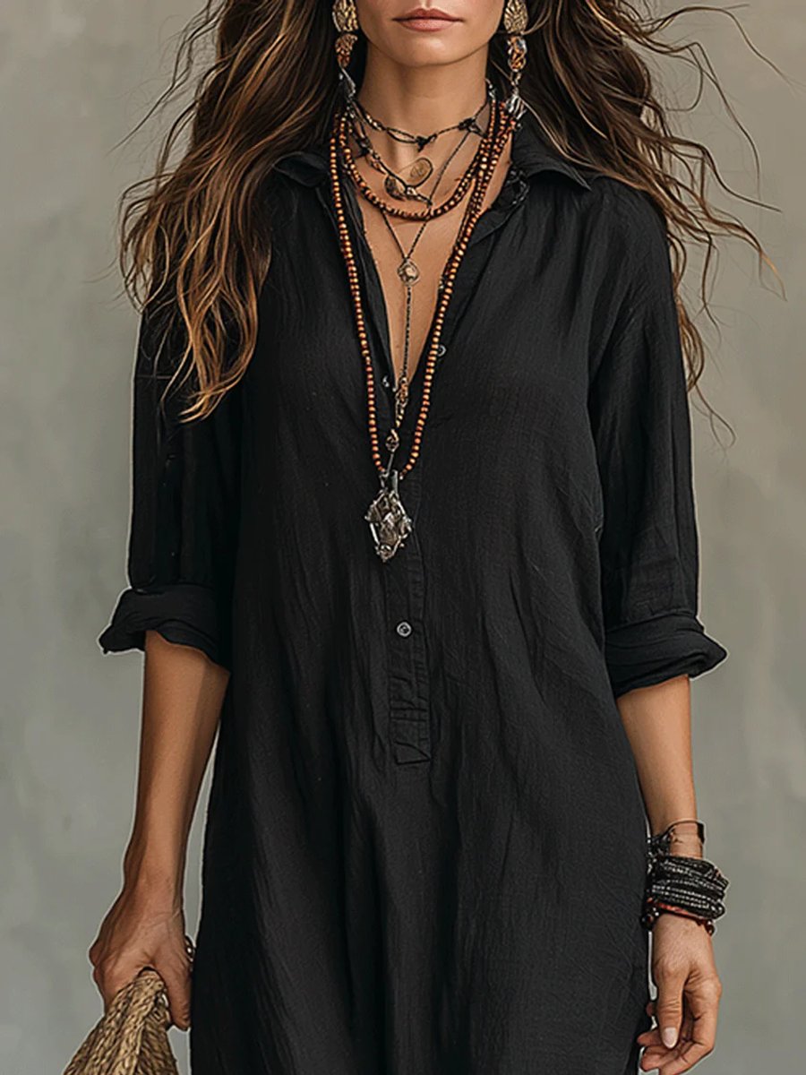 Hannah | Versatile Long-Sleeved Dress with Flowing Maxi Shirt Silhouette