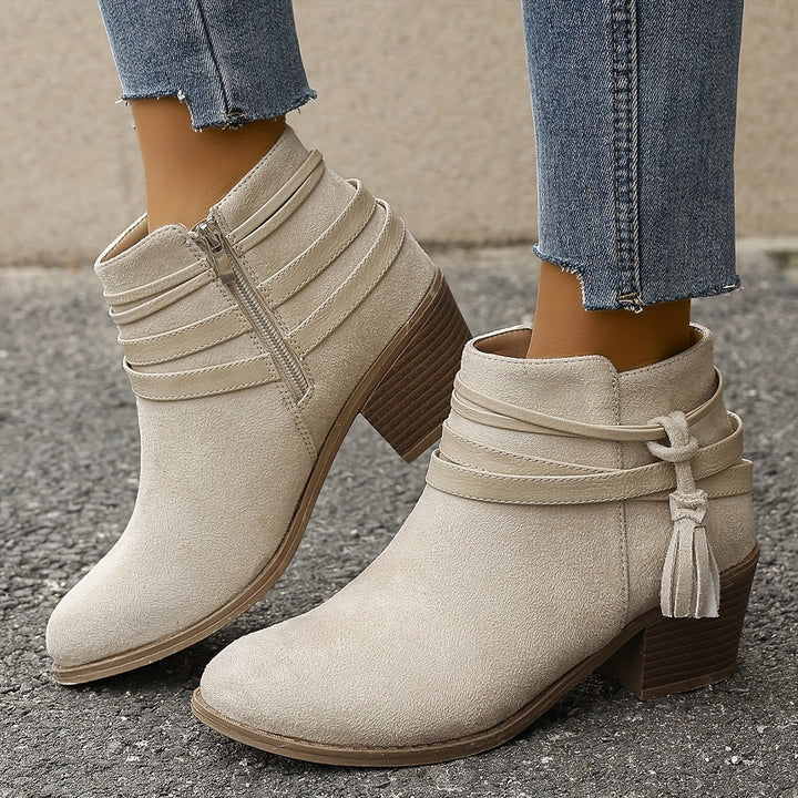 Sophie | Refined Tassel Ankle Boots With A Comfortable Block Heel