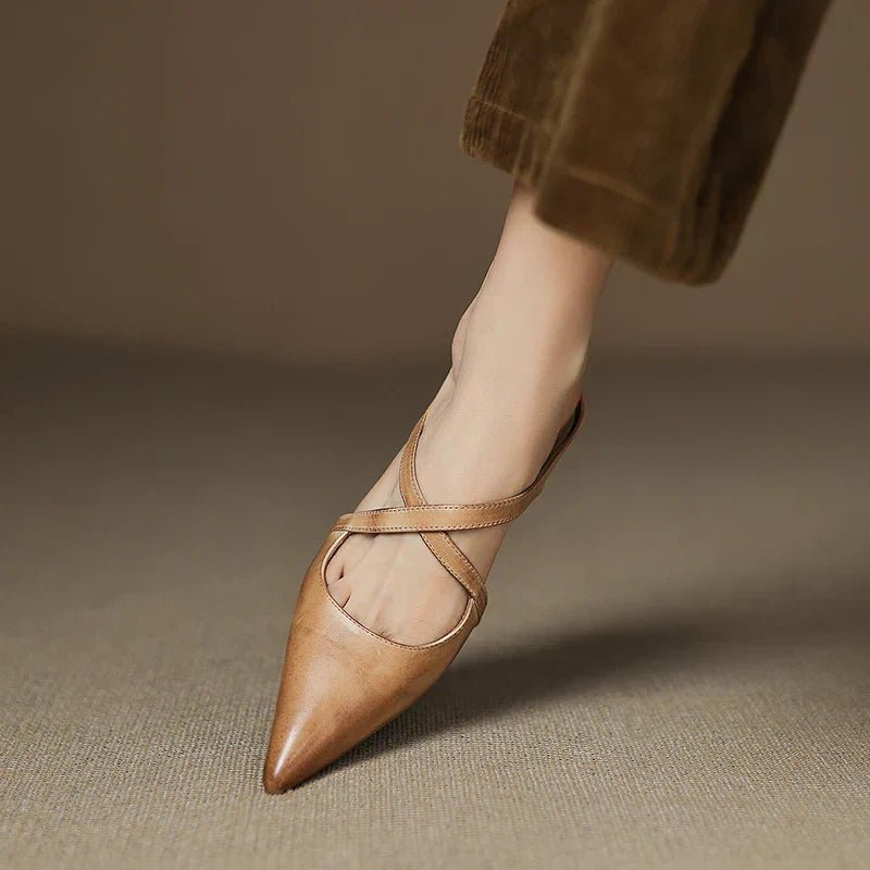 Scarlett | Elegant Cross-Strap Leather Pointed-Toe Mules