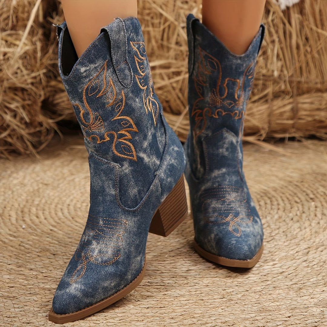 Simone | Stylish And Versatile Wide Calf Design Cowboy Boots
