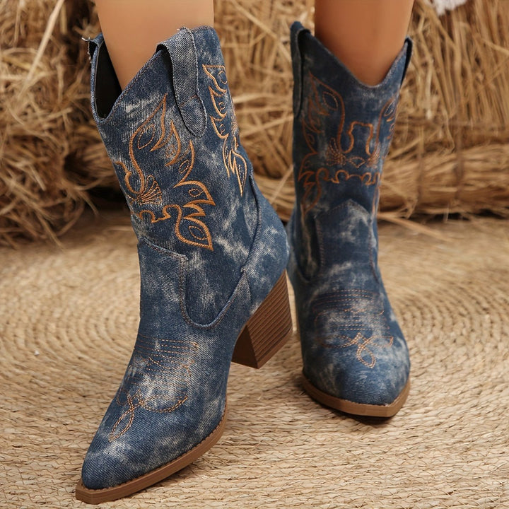 Simone | Stylish And Versatile Wide Calf Design Cowboy Boots