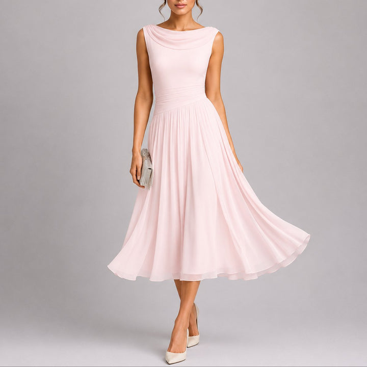 Hazel | Stylish Fall Wedding Pleated Midi Dress
