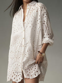 Camille | Breathable Eyelet Button-Down Tunic Shirt