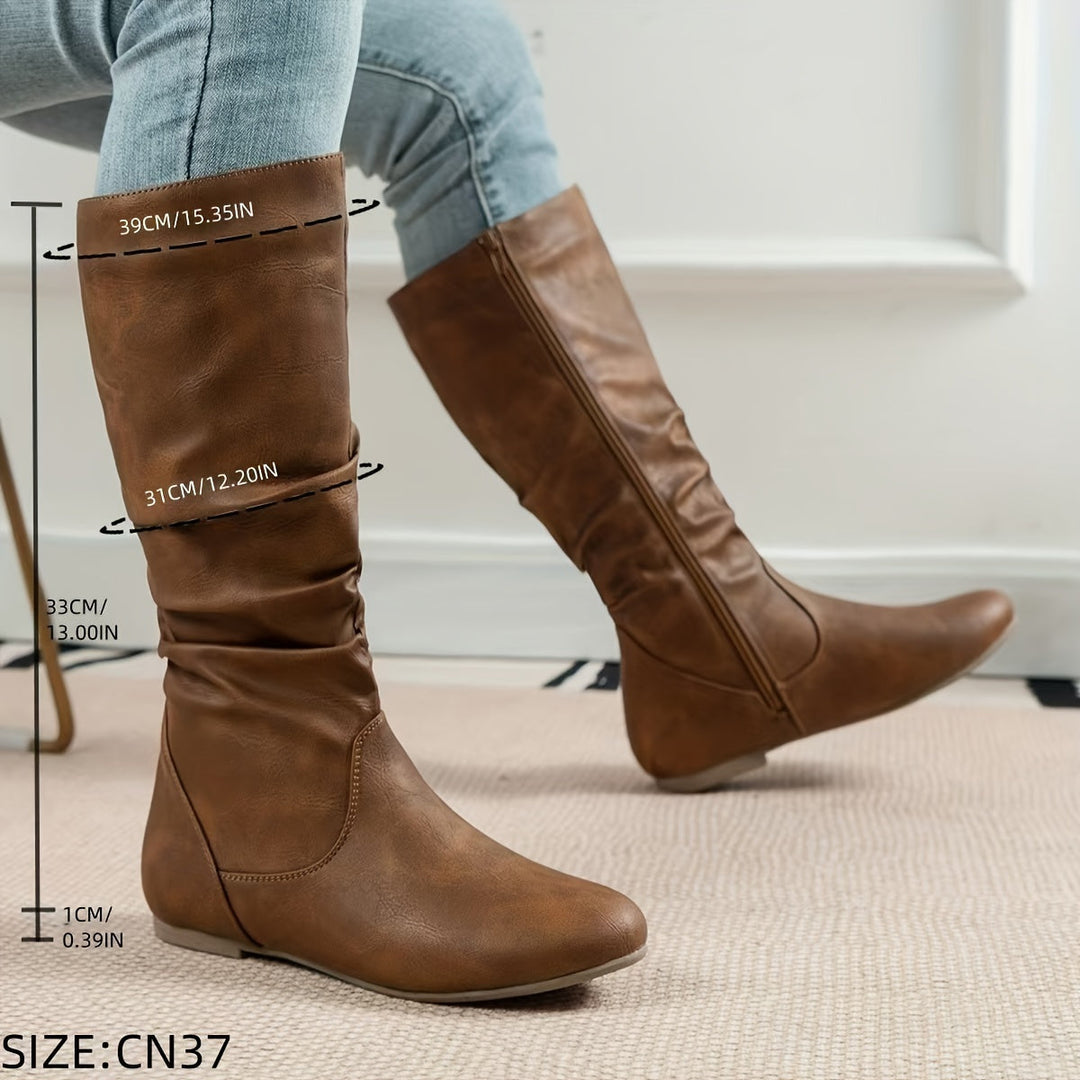 Birgit | Elegant Gathered Flat Knee High Boots