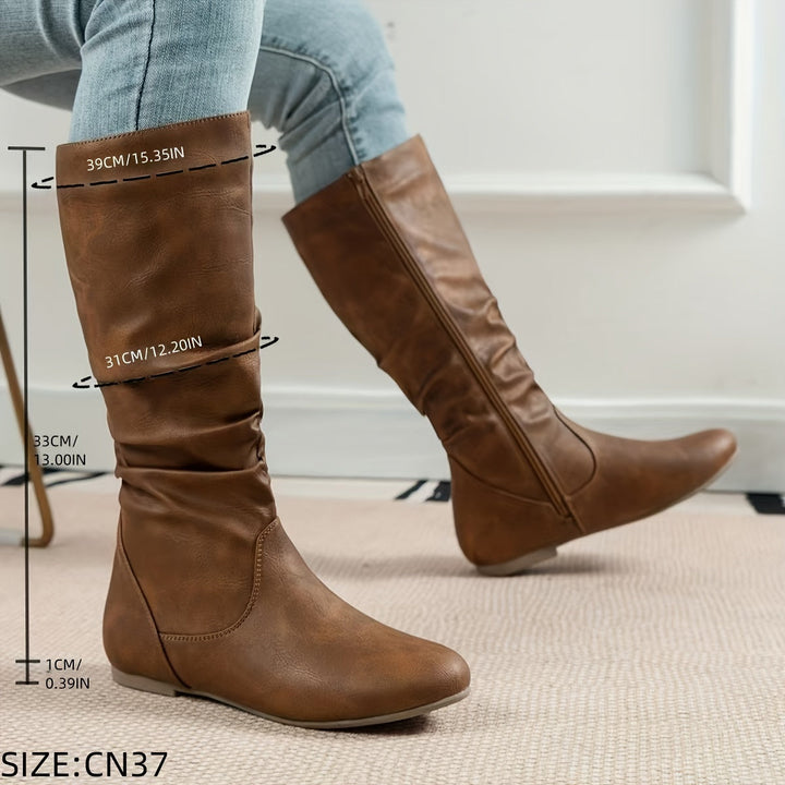 Birgit | Elegant Gathered Flat Knee High Boots