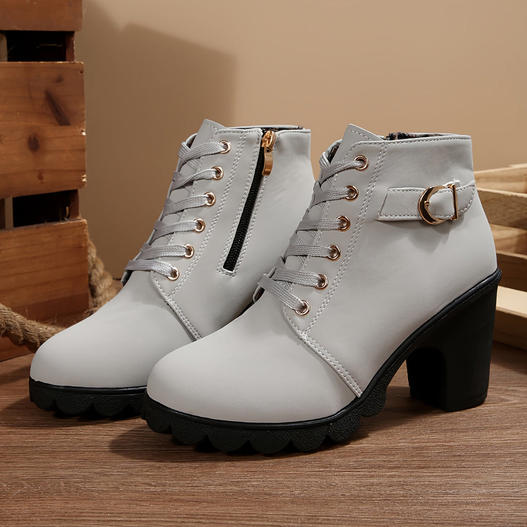 Harriet | Chic Lace-Up Block Heel Ankle Boots With Lug Sole