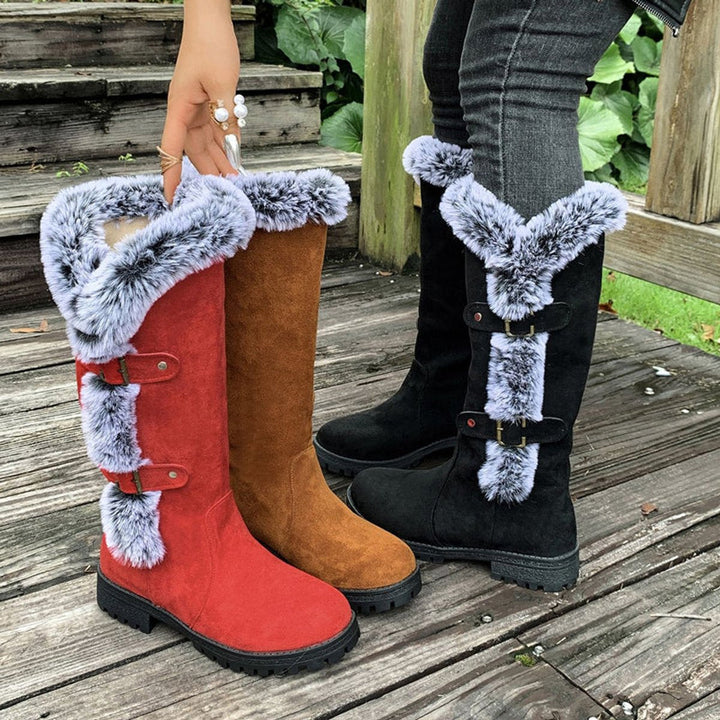 Nadine | Cozy Faux-Suede Fur-Trim Knee High Boots