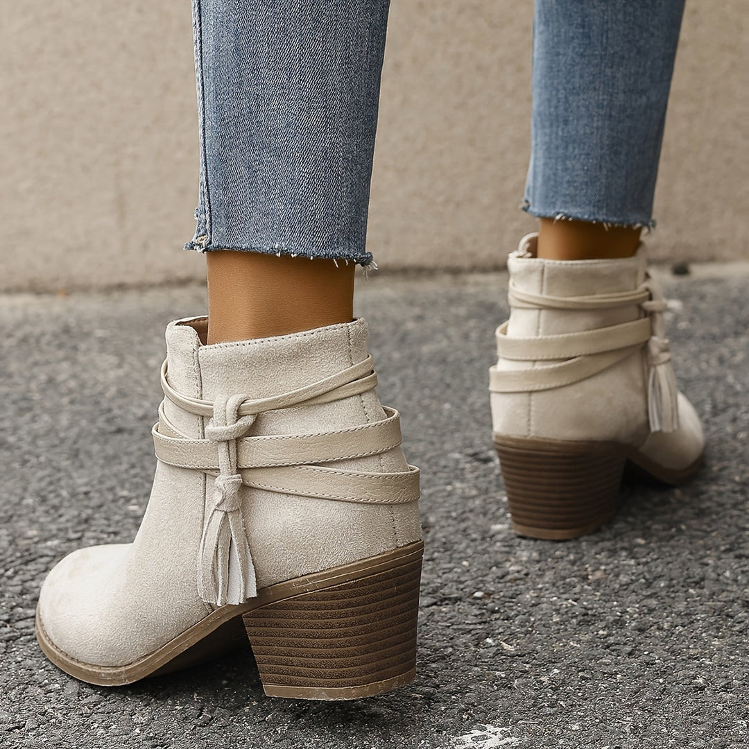 Sophie | Refined Tassel Ankle Boots With A Comfortable Block Heel